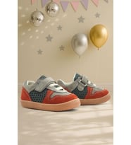 Rakerplus Bob Hakiki Deri Gri Yeşil Barefoot Cırtlı Lastikli Bebek Sneaker Ayakkabı