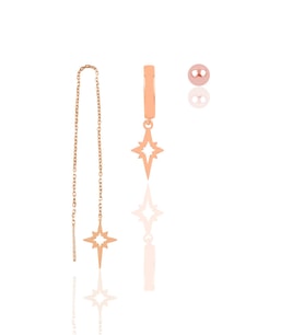 Gümüş rose kutup yıldızı kombin üçlü küpe seti  SGTL11380ROSE