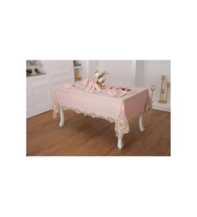 Anka Güpürlü Keten Pudra Sofra Takımı 8 Kişilik 160x230 Cm 17 Prç. 1165 (Standart)