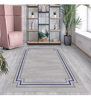 Mavi Geometrik Çerçeve Desenli Yıkanabilir Kaymaz Taban Leke Tutmaz Modern Salon Halısı ve Yolluk