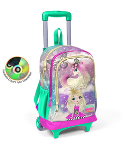 Coral High Kids Pembe Su Yeşili Unicornlu Kız Desenli Üç Bölmeli Çekçekli Okul Sırt Çantası 23933