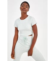 Maraton SlimFit Kadın Bisiklet Yaka  Açık Yeşil Crop Top