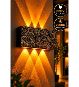 Siyah Gold Desenli 12W 2200K Amber Işıklı 3 Gözlü Yukarı Aşağı Dekoratif Duvar Apliği 16 cm