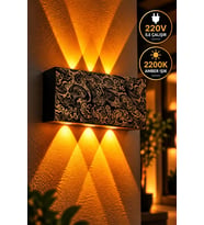 Siyah Gold Desenli 12W 2200K Amber Işıklı 3 Gözlü Yukarı Aşağı Dekoratif Duvar Apliği 16 cm