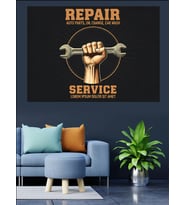 Anahtar Tutan El Logolu "Repair Service" Afişi Dekoratif Kanvas - Mdf Ahşap Tablo