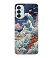 Samsung Galaxy M14 Uyumlu Kanagawa Dalga Kolaj Desenli Şeffaf Telefon Kılıfı
