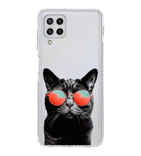 PrintiFy Samsung Galaxy M32 ile Uyumlu Kedi 3 Kamera Korumalı Şeffaf Kılıf