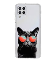 PrintiFy Samsung Galaxy M32 ile Uyumlu Kedi 3 Kamera Korumalı Şeffaf Kılıf