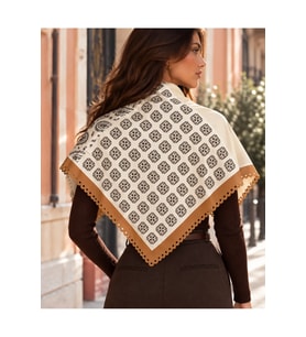 Tarzını Seç Desenli Dantel Oya Kesim Fular / Bandana 70 x 70 cm - Taba Dört