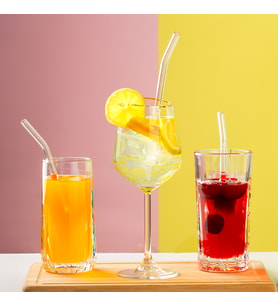 Perotti Straw 6'lı Şeffaf Cam Eğimli Isıya Dayanıklı (Borosilikat) Pipet Ve 1 Adet Pipet Temizleme Fırçası