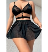 Kadın Siyah Tül Mini Gecelik Transparan Fantazi İç Giyim Modeli