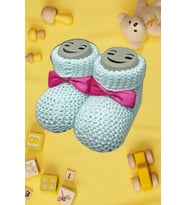 Pazariz Bebek Patik, Fiyonklu Örme Dikişsiz Bebek Patiği 0-12 Ay Beyaz - Pembe 