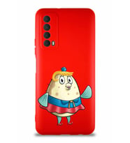Huawei Y7A Soft Premier Kapak Bayan Puff Tasarımlı Silikon Kılıf - Kırmızı (Şeffaf)