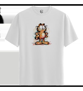 Abstract Cat - %100 Pamuklu Erkek Beyaz Tişört - Premium Quality