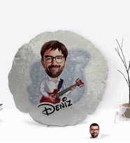 BK Gift Kişiye Özel İsimli Erkek Gitarist Karikatürlü Yuvarlak Dekoratif Kırlent Yastık-2