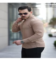 Mero Life Erkek Basic %100 Pamuklu Dökümlü Kumaş Uzun Kollu Salaş Gömlek (Taba)