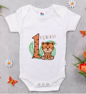 BK Kids 1 Yaşındayım Tasarımlı Beyaz Bebek Body Zıbın-2