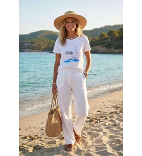 Kadın Bisiklet Yaka %100 Pamuk Side Baskılı Beyaz T-Shirt