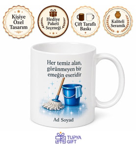 Temizlik Görevlisi Paspas Kova Parlayan Zemin Temalı Kupa Bardak Hediye