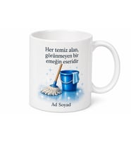 Temizlik Görevlisi Paspas Kova Parlayan Zemin Temalı Kupa Bardak Hediye