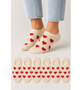 Kadın Dikişsiz Soft Pamuk Kalp Desenli 6'lı Sneakers Çorap