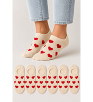 Kadın Dikişsiz Soft Pamuk Kalp Desenli 6'lı Sneakers Çorap