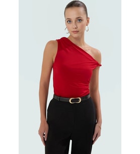 Vücuda Oturan Örme Bluz Basic Kısa Kollu Konforlu Kesim Modern Stil Dayanıklı Malzeme (Kırmızı)