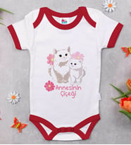 BK Kids Annesinin Çiçeği Tasarımlı Kırmızı Bebek Body Zıbın-1
