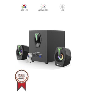 Torima D38 Siyah Bluetooth Hoparlör 2in1 Subwoofer RGB Işıklı Bilgisayar Hoparlörü Speaker