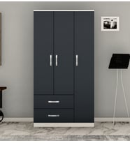 3 KAPILI 2 ÇEKMECELİ BEYAZ ANTRASİT GRİ GARDROP