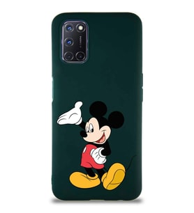 Oppo A92 Soft Premier Kapak Mickey Mouse-C Tasarımlı Silikon Kılıf - Yeşil (Şeffaf)