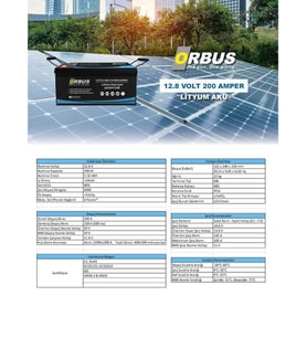 ORBUS 12,8V VOLT 200 AhAMPER LİTYUM AKÜ EBATLAR: 522X240X218mm