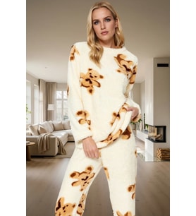 Yumuşak Wellsoft Kumaş Ayıcıklı Pijama Takımı Çok Kışlık Kaliteli İşçilik Şık Görünüm (Çok Renkli)
