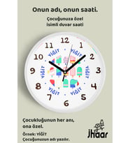İsme Özel Dondurmalı Çocuk Odası Duvar Saati Orta Boy 30 cm Beyaz Camlı Sessiz