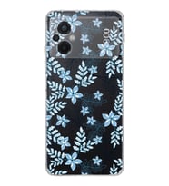 Poco M5  Kamera korumalı Kapak Floral Mavi Tasarımlı  Şeffaf Kılıf