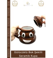 #EmojiKupa Seramik Tasarım Bok Kupa Gülücüklü Hediye Şaka Obje Eğlenceli 14 x 15 cm Emoji Bardak