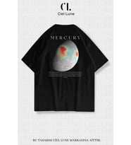 Nevermind Unisex Kadın Erkek Merkür Baskılı Özel Tasarım Oversize T-shirt (Siyah)