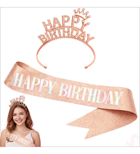Happy Birthday Taç ve Kuşak Seti - Rose Gold