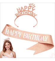 Happy Birthday Taç ve Kuşak Seti - Rose Gold
