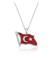 925 Ayar Gümüş Türk Bayrağı Kadın Gümüş Kolye