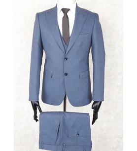 Jan Carlucci Slim Fit Sivri Yaka-Çift Yırtmaç Mavi Drop 6 Yelekli Takım Elbise