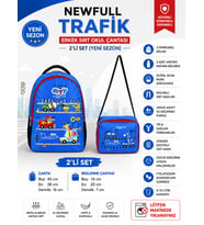 NEWFULL TRAFİK BASKILI ERKEK SIRT OKUL ÇANTASI-2'Lİ SET (YENİ SEZON)-MAVİ
