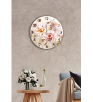 Çap 27cm - Ballı Çiçekler - Dekoratif Cam Duvar Saati