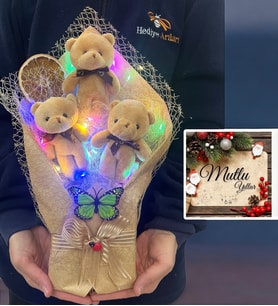 Yılbaşı Hediyesi Yeni Yıl Hediyesi Renkli Led Işıklı Büyük Boy Peluş Ayıcık Buketi