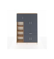 Arges Gardrop 8 Raflı Tek Çekmeceli 5 Kapaklı 132x30x195 Çam-Antrasit
