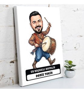 Davulcuya Hediye Erkek Karikatürlü Kanvas Tablo