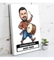 Davulcuya Hediye Erkek Karikatürlü Kanvas Tablo