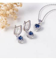 Gümüş Pazarım Safir Taşlı Kalpli Tek Taş Gümüş Set (Beyaz)