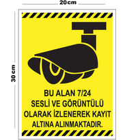 Metal Bu Alan 7 24 Sesli Ve Görüntülü Olarak İzlenerek 20cm x 30cm A4 Büyüklüğünde Uyarı Levhası Yön