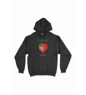 Lizbon Portekiz Bayraklı Kalpli Siyah Sweatshirt Hoodie